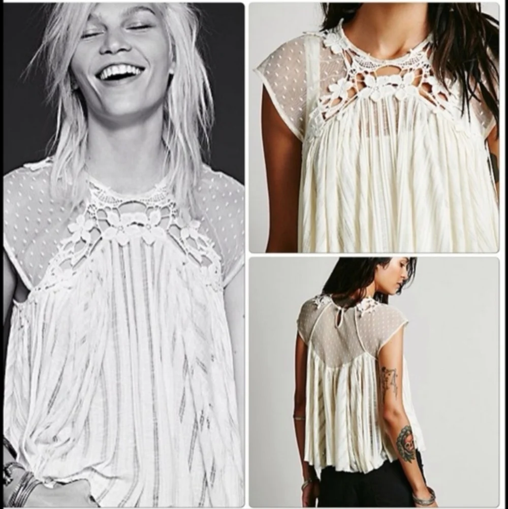 Free People Stars Align Eggshell Ivory Lace Flowy Romantic Shirt